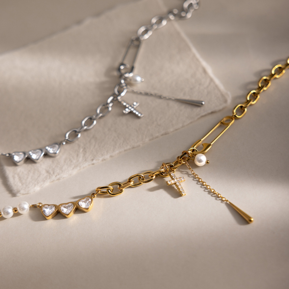 Colliers Pendentifs Pour Femmes, Collection Romantique, En Forme De Cœur, En Acier Inoxydable Étanche, Couleur Or Et Zircon. h5Image3