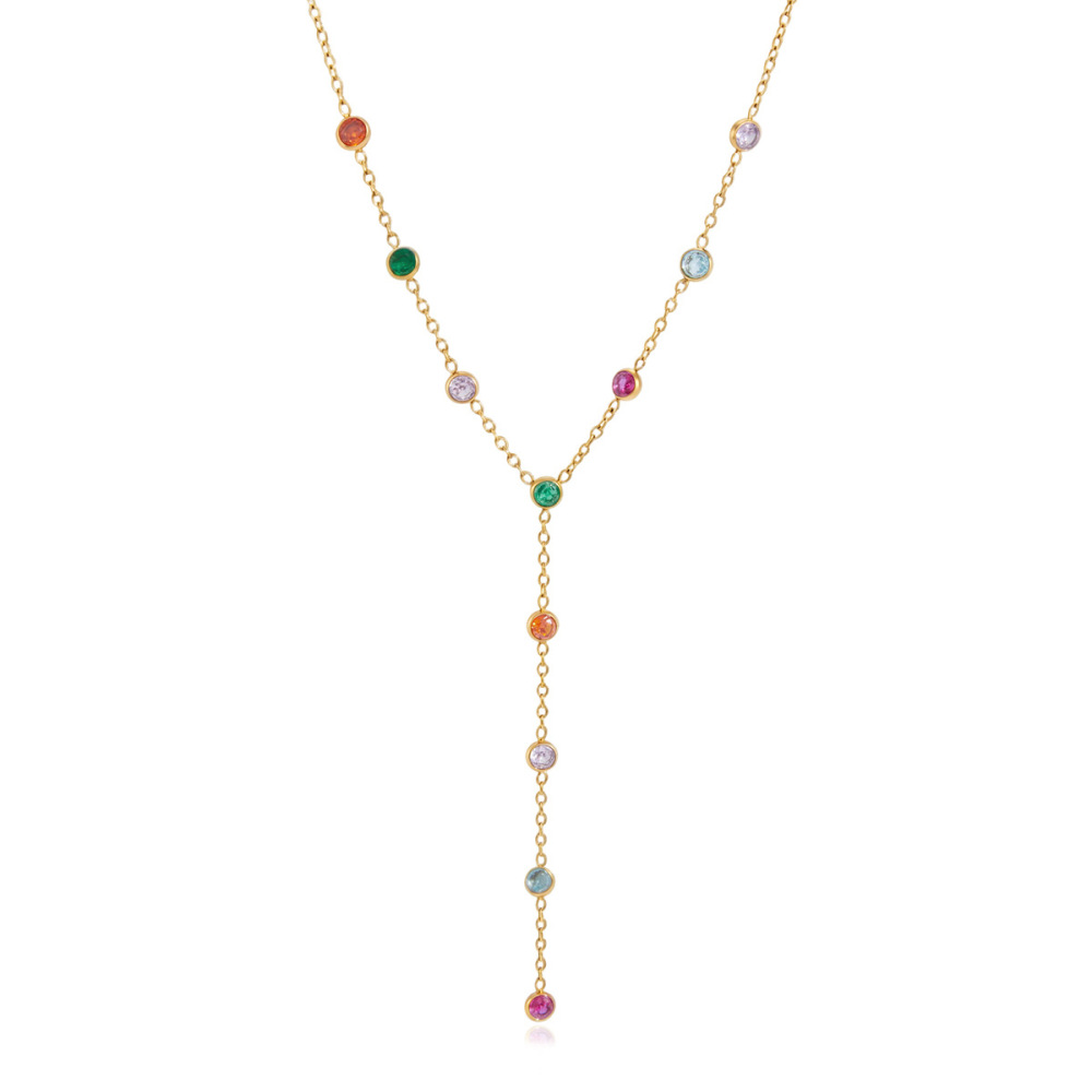 Colliers Pendentifs Pour Femmes En Acier Inoxydable Étanche Couleur Or Avec Zircon, Collection Luxueuse h5Image4