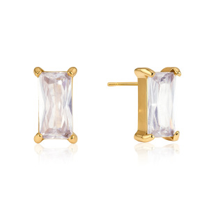 Boucles D'Oreilles Puces Pour Femmes, Forme Géométrique Simple, En Acier Inoxydable, Étanches, Couleur Or, Avec Zircon. h5 Image5