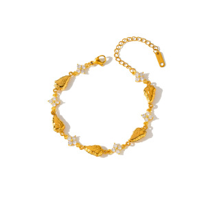 Bracelet Chaîne Femme Classique, Simple Et Irrégulier En Acier Inoxydable, Motif Martelé, Couleur Or, Étanche h5 Image5