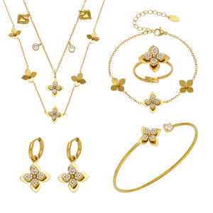 Ensembles De Bijoux Pour Femmes En Acier Inoxydable Doré, Couleur Zircon, Collection Romantique Sweet Flower h5 Image5