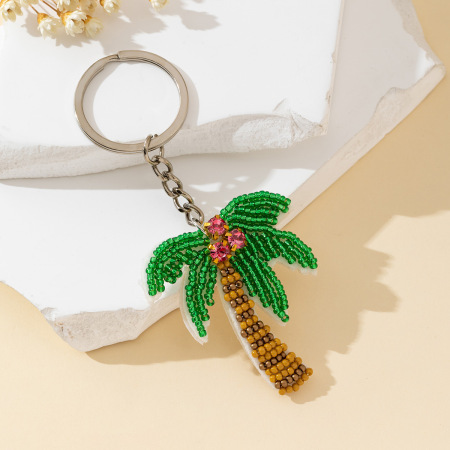 Porte-clés simple en perles naturelles multicolores et alliage végétal, série Simple