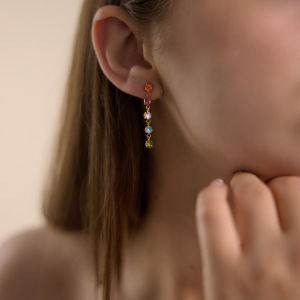 Boucles D'Oreilles Pendantes Élégantes Pour Femmes, En Acier Inoxydable Imperméable, Couleur Or, Avec Pompon Et Zircon. h5 Image2