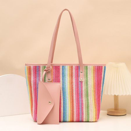 Sac carré femme en PU tissé à rayures multicolores style décontracté