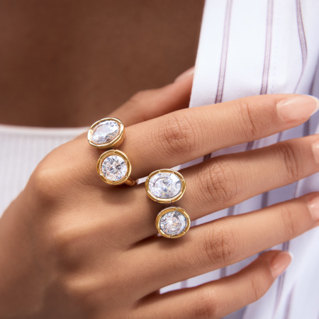 Bagues pour femmes en acier inoxydable étanche, forme elliptique, serties de zircon. 2