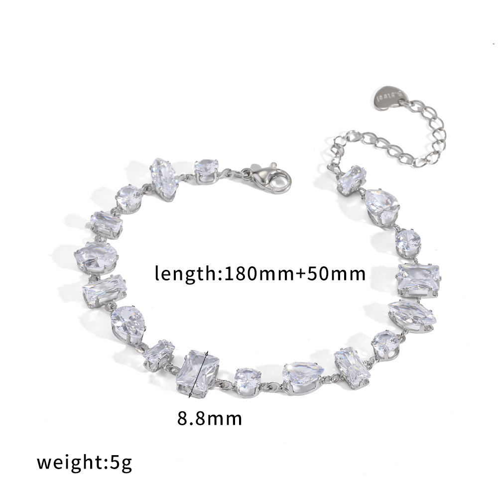 Bracelet Chaîne Pour Femme En Acier Inoxydable Doré, Étanche Et Orné De Cristaux, Collection Luxe 