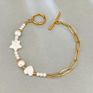 Bracelets À Perles Simples En Acier Inoxydable, Couleur Or, Avec Étoiles Et Cœurs. h5 
