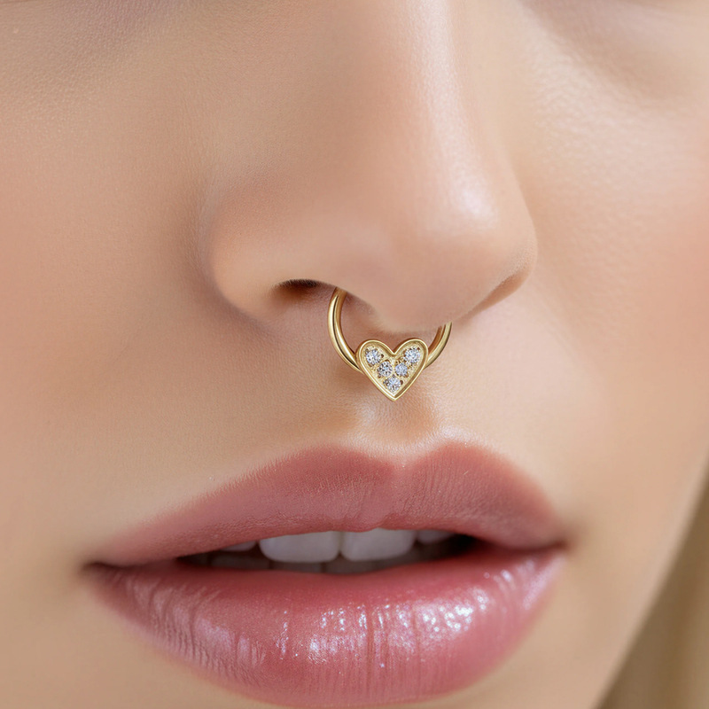 Piercing De Nez Pour Femme, En Acier Inoxydable, Couleur Or, Avec Zircon Et Motif Floral En Forme De Cœur. Image5