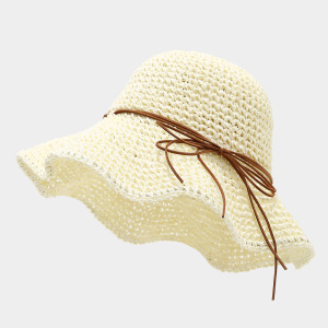 Chapeaux De Paille En Raphia Tissé Ajouré, Couleur Unie, Avec Nœud Papillon, De La Série Simple h5 