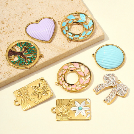 Pendentifs pour femmes de la série Luxueuse, à faire soi-même, en forme de nœud papillon, de forme ronde ou rectangulaire, en acier inoxydable étanche, couleur or. 2