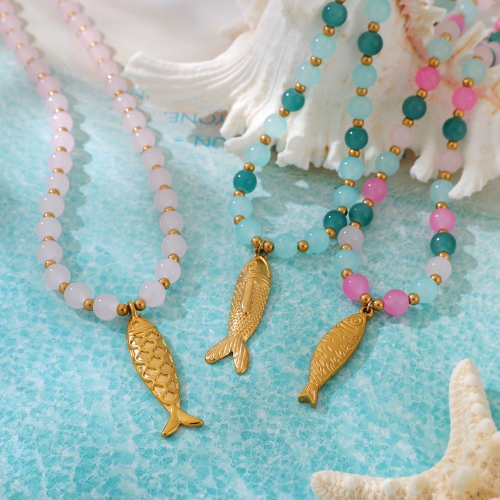 Colliers De Perles Pour Femmes Avec Pendentif Poisson En Perles De Verre Style Océanique Image3