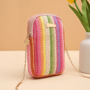 Sacs Pour Téléphone En Raphia Tissé À Rayures Multicolores h5 Image2