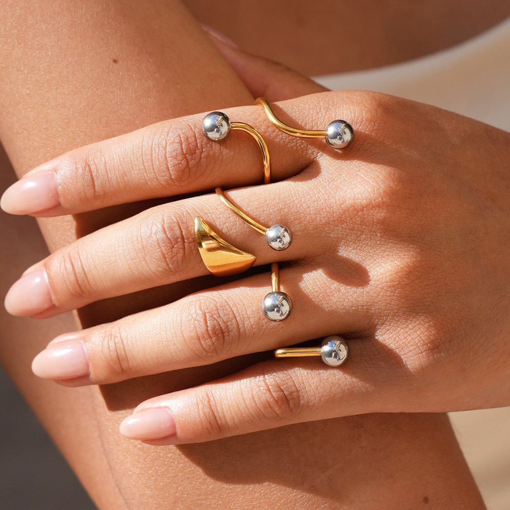 Bague Tendance Rétro Minimaliste Au Quotidien, De Forme Irrégulière, En Acier Inoxydable Étanche Couleur Or Image4