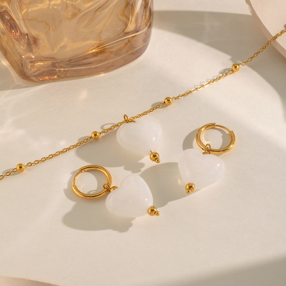 Ensembles De Colliers Pour Femmes En Acier Inoxydable Doré, Motif Cœur Image2