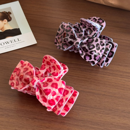 Pinces à cheveux Simple Series Daily Bow Knot, couleur unie, imprimé léopard, en acétate