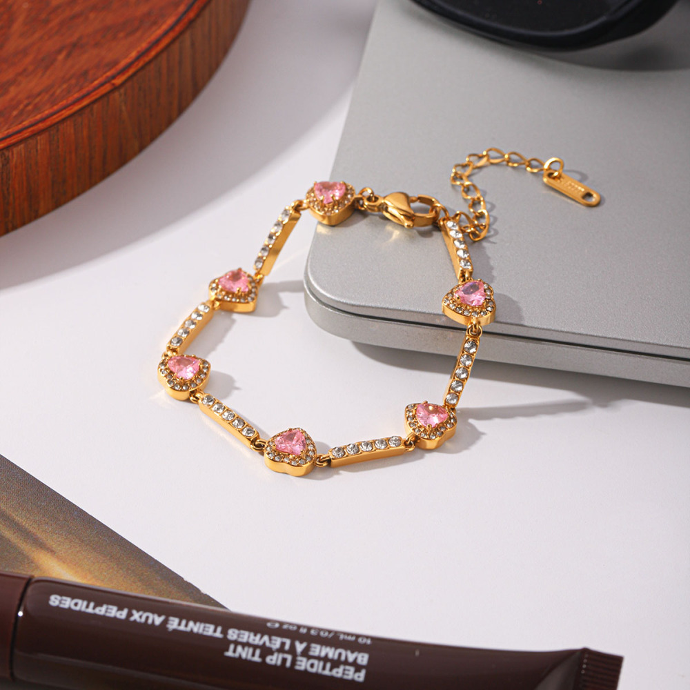 Bracelet Chaîne Simple Daily Chain Circle En Acier Inoxydable Étanche Couleur Or Avec Zircon Pour Femme Image5