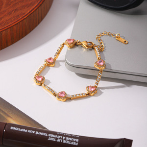 Bracelet Chaîne Simple Daily Chain Circle En Acier Inoxydable Étanche Couleur Or Avec Zircon Pour Femme h5 Image5