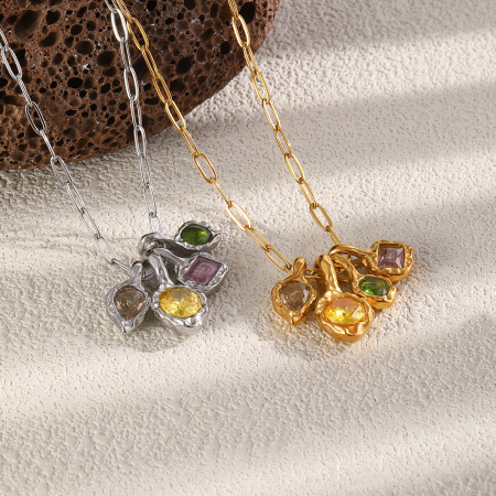Collier pendentif femme Simple Series Casual Forme irrégulière Chaîne Acier inoxydable Étanche Couleur or Zircon