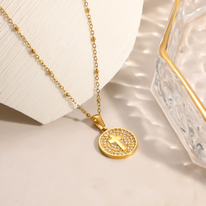 Colliers Pendentifs Pour Femmes En Forme De Croix Simple, En Acier Inoxydable, Couleur Or, Avec Strass Et Étanche h5 Image3