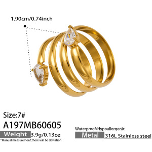 Bagues Pour Femmes En Acier Inoxydable Doré, Style Rectangulaire, Ornées De Zircon Et De Pierres Précieuses, Avec Un Design Simple Et Épuré. Collection Luxe. h5