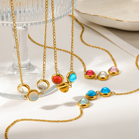 Colliers à maillons pour femmes Daily Circle en acier inoxydable étanche avec zircon coloré 2