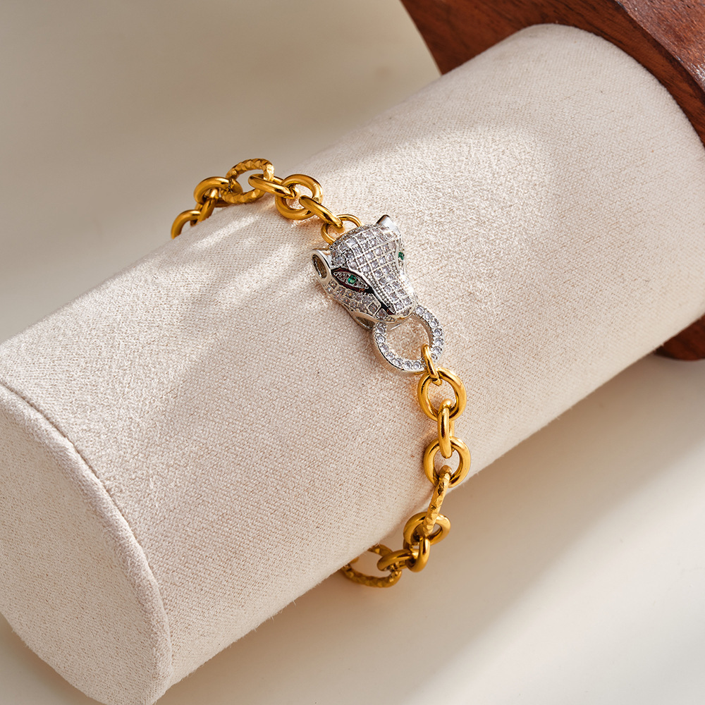 Bracelet Chaîne Femme En Acier Inoxydable Doré, Étanche, Forme Irrégulière Élégante Et Motif Animal, Collection Luxueuse Image3