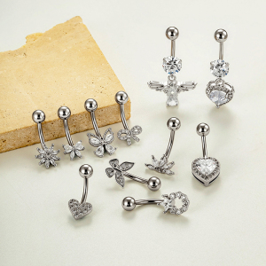 Piercings De Nombril En Zircon Couleur Cuivre Doré, Motif Cœur, Nœud Papillon, Étoile Et Papillon, Série Simple h5 Image5