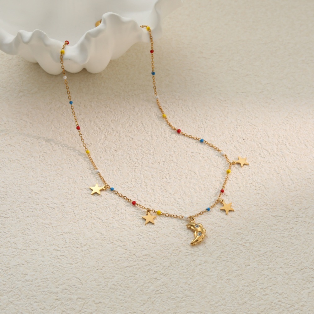 Colliers À Maillons Simple Series Daily Star Chain Moon En Acier Inoxydable Étanche Couleur Or Pour Femmes Image3