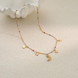 Colliers À Maillons Simple Series Daily Star Chain Moon En Acier Inoxydable Étanche Couleur Or Pour Femmes h5 Image3