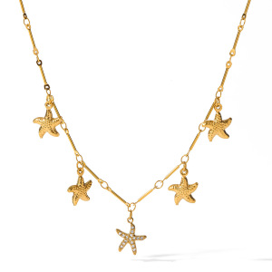 Colliers Pendentifs Pour Femmes En Acier Inoxydable, Étanches, Couleur Or, Avec Zircon Et Étoile De Mer h5 Image4