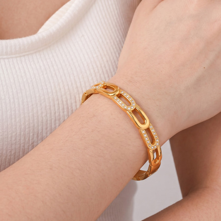 Bracelets pour femmes de la série Luxueuse, élégants, de forme irrégulière et patchwork, en acier inoxydable imperméable, couleur or