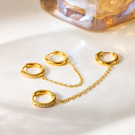 Boucles d'oreilles pendantes pour femme, style géométrique simple, en acier inoxydable étanche, couleur or, avec zircon.