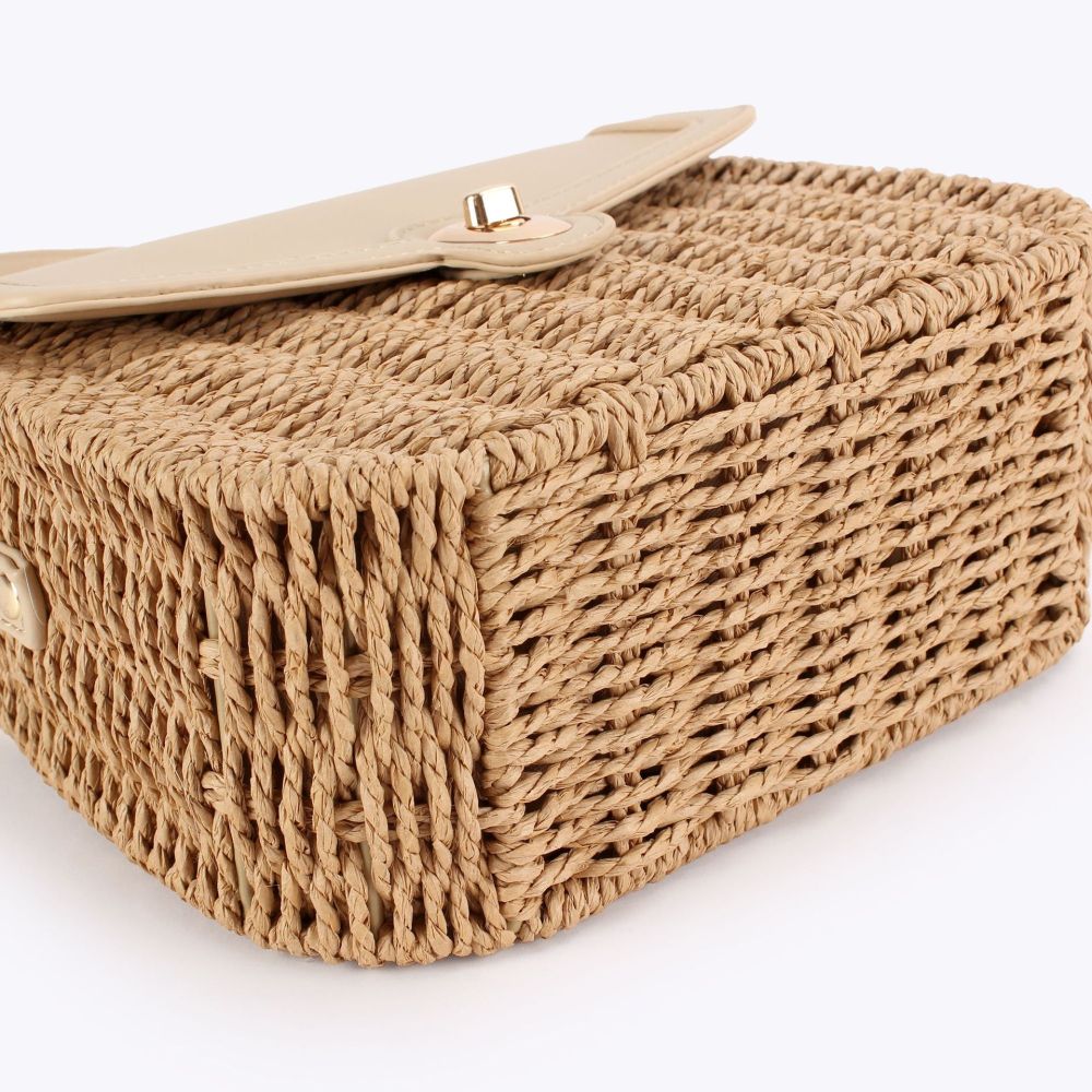 Sac Carré Pour Femme En Raphia Tissé Uni, Style Décontracté h5Image5