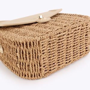 Sac Carré Pour Femme En Raphia Tissé Uni, Style Décontracté h5 Image5