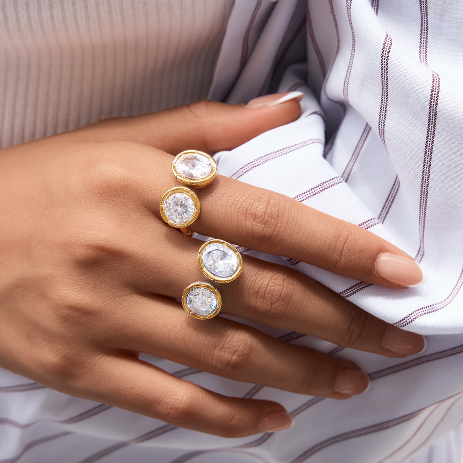 Bagues Pour Femmes En Acier Inoxydable Étanche, Forme Elliptique, Serties De Zircon. Image3