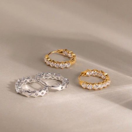 Boucles d'oreilles créoles pour femmes en acier inoxydable étanche, couleur or, avec zircon. 2