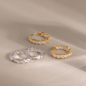 Boucles D'Oreilles Créoles Pour Femmes En Acier Inoxydable Étanche, Couleur Or, Avec Zircon. h5 Image2
