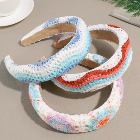 Bandeaux pour cheveux en tissu tissé à rayures florales multicolores, collection ethnique décontractée