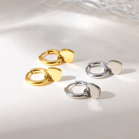 Boucles d'oreilles créoles pour femmes, en acier inoxydable doré, forme géométrique simple, étanches. 2