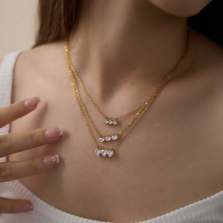 Colliers pendentifs pour femmes, collection Luxueuse, motif cœur simple en patchwork, acier inoxydable, couleur or, zircon, étanches 2