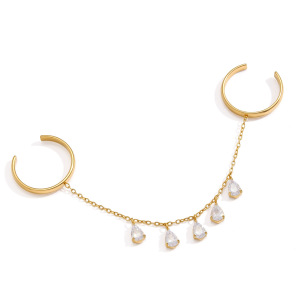 Bagues Pour Femmes En Acier Inoxydable Doré, Imperméables, Avec Pampille Et Pendentif Goutte D'Eau, Ornées De Zircon Et De Pierres Précieuses. Collection Luxe. h5 Image5