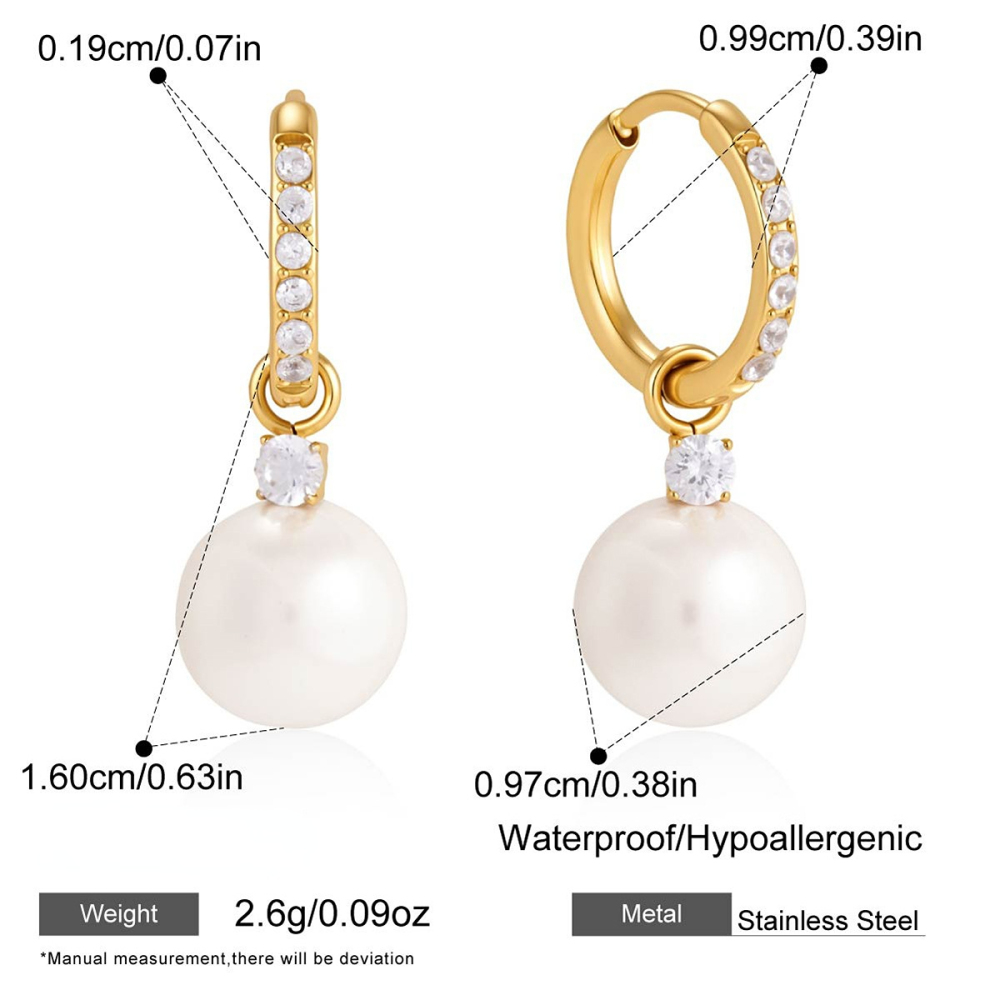 Boucles D'Oreilles Pendantes Élégantes En Acier Inoxydable Doré, Imperméables, Avec Zircon Et Perles Artificielles. Boucles D'Oreilles Pendantes En Zircon Et Perles Artificielles Couleur Or. Boucles D'Oreilles Pendantes Élégantes En Acier Inox