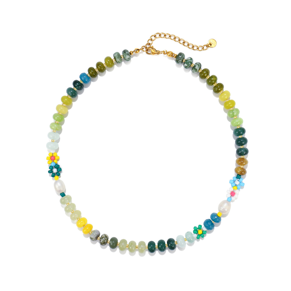 Colliers De Perles Pour Femmes, Ornés De Fleurs Colorées Et De Pierres Naturelles