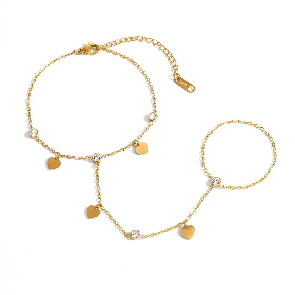 Chaîne De Main Pour Femme En Acier Inoxydable Doré Avec Strass En Forme De Cœur Image4
