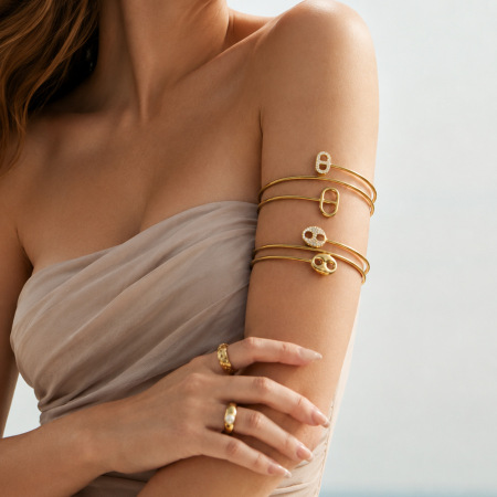 Bracelet jonc pour femme, élégant, de forme irrégulière, en acier inoxydable, étanche, couleur or, collection Luxueuse 2
