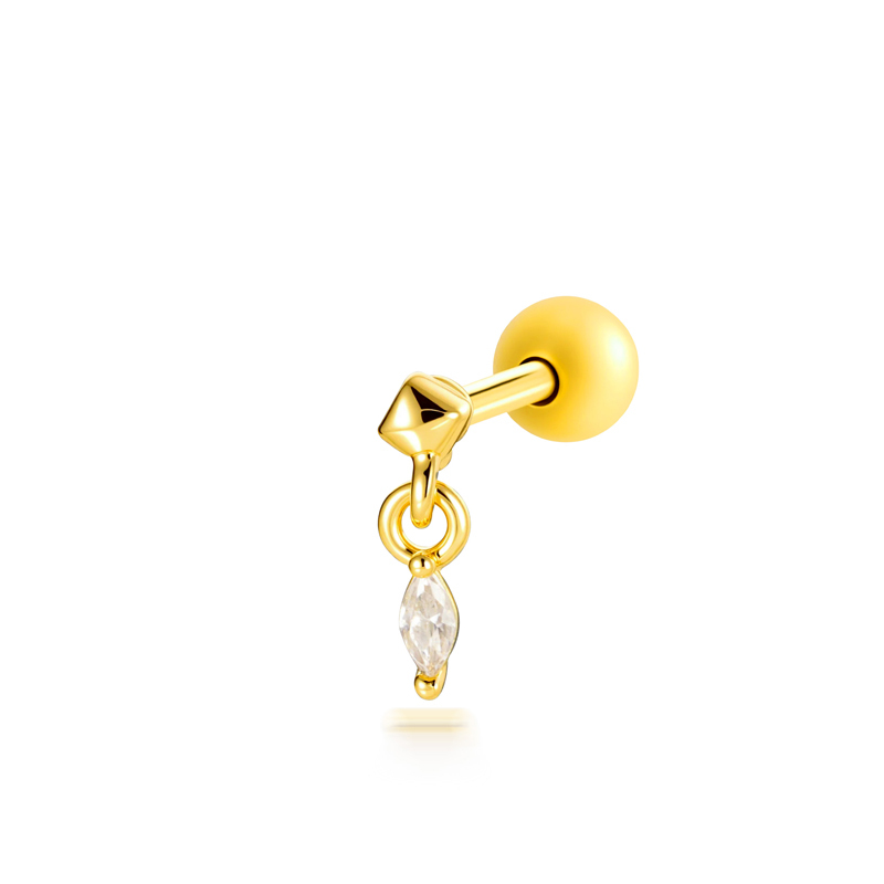 Boucles D'Oreilles Piercing Pour Femme, Forme Géométrique Simple, Couleur Cuivre Doré, Zircon.
