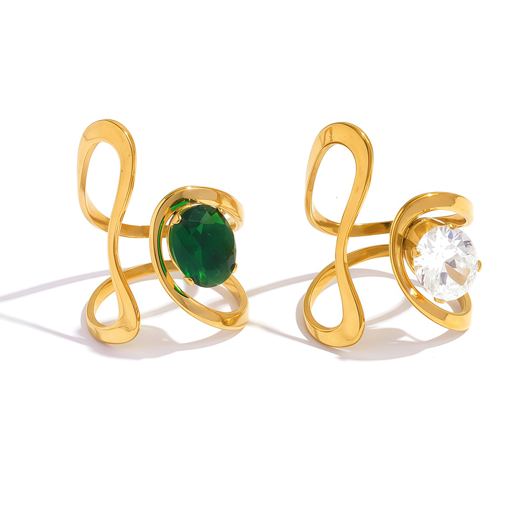 Bague Simple Et Rétro Pour Tous Les Jours, En Acier Inoxydable Étanche Couleur Or Avec Pierre Précieuse Zircon, Forme Irrégulière. Image3
