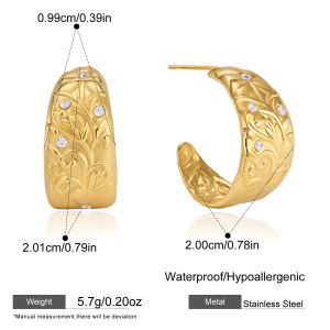 Boucles D'Oreilles Puces Pour Femmes, Style Rétro, Forme Irrégulière, En Acier Inoxydable, Couleur Or, Étanches, Collection Simple Series h5 