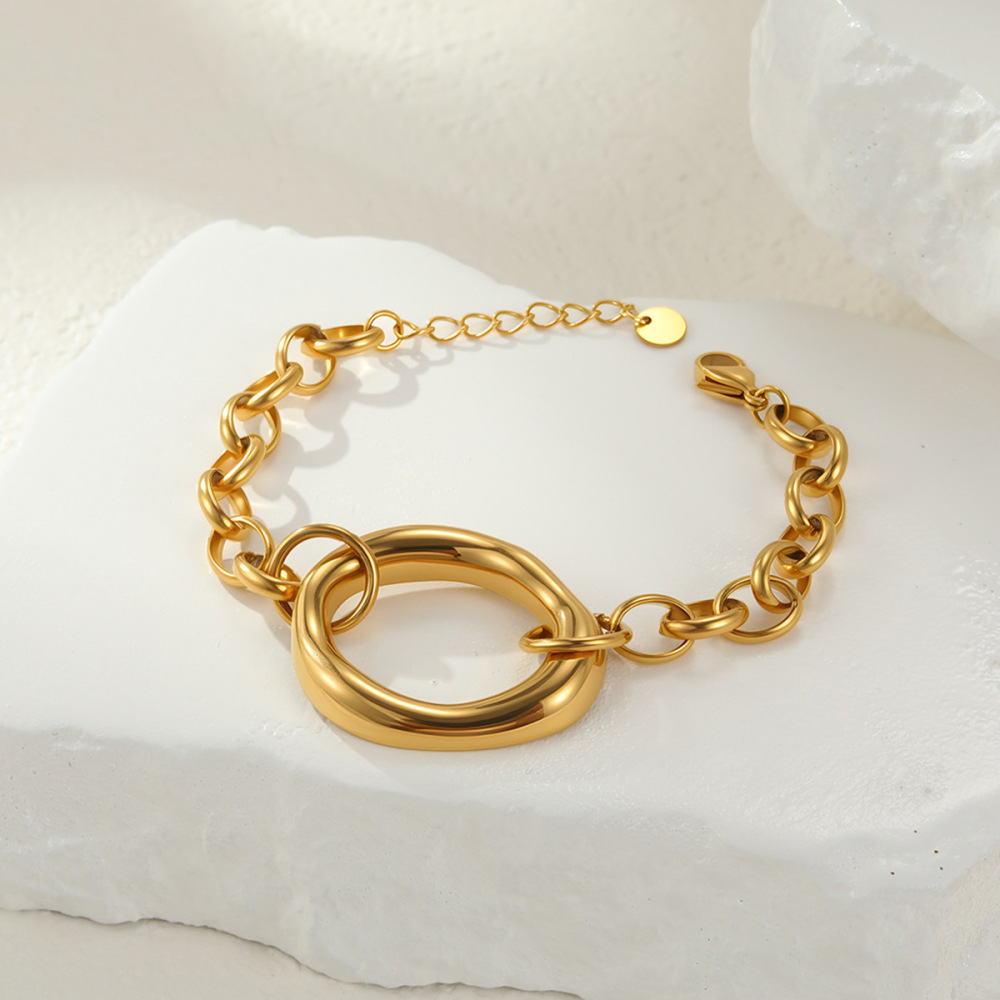 Ensembles De Bijoux Pour Femmes : Chaîne Patchwork Simple Et Irrégulière En Acier Inoxydable, Couleur Or, Imperméable, Pour Tous Les Jours Image4