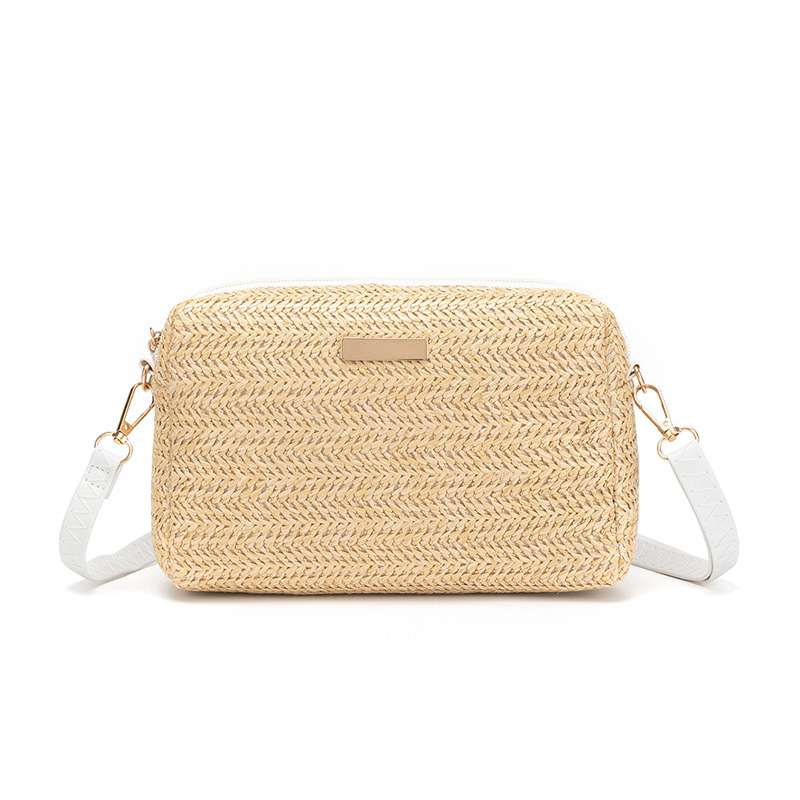 Sac Carré Pour Femme En Pu Tissé À Rayures, Style Décontracté